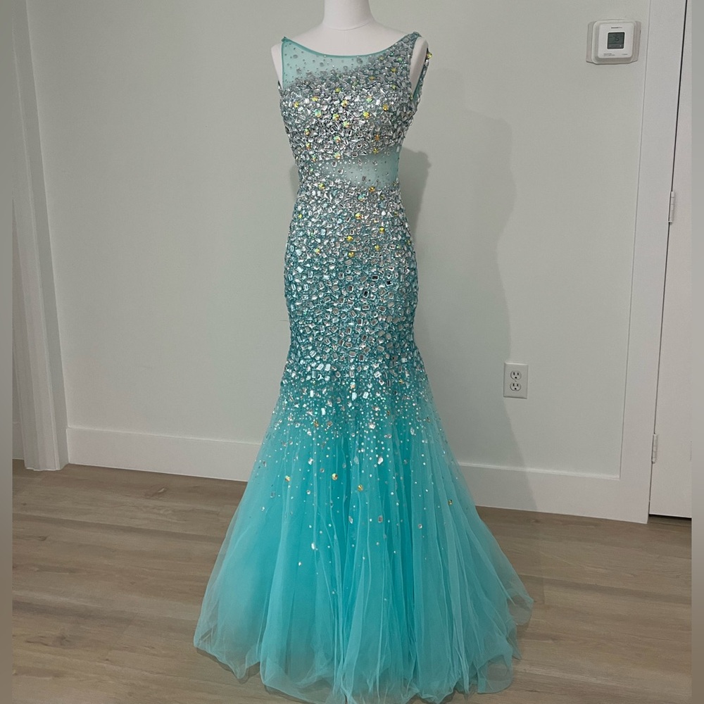 Camille La Vie Blue Rhinestone Gown